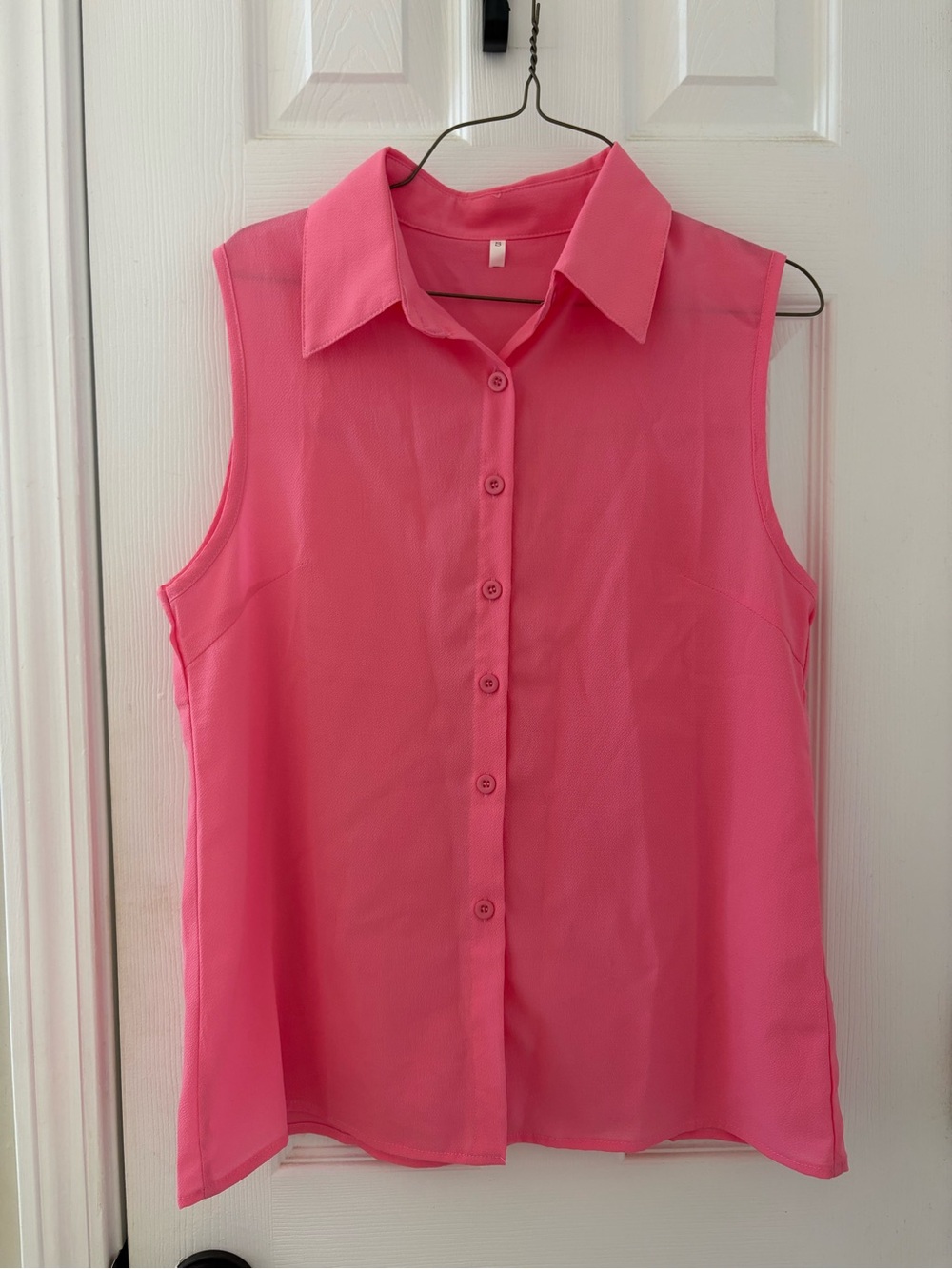 Classic Sleeveless Button-Down Blouse in Bright Pink